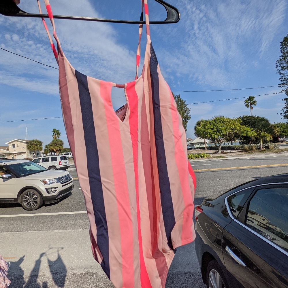 Striped one piece swimsuit